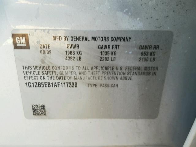 1G1ZB5EB1AF117330 - 2010 CHEVROLET MALIBU LS SILVER photo 10