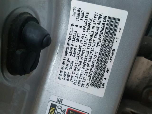 JHMZE2H75AS017211 - 2010 HONDA INSIGHT EX SILVER photo 10