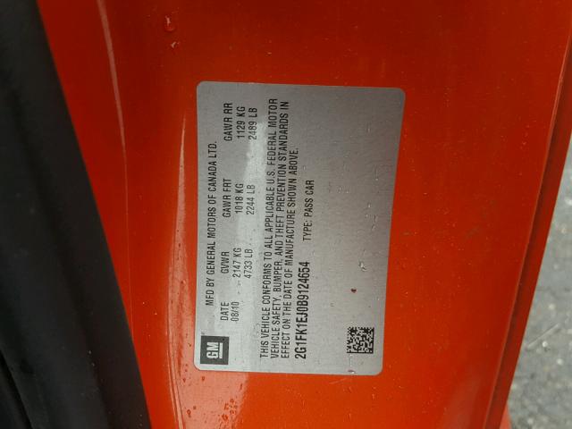 2G1FK1EJ0B9124654 - 2011 CHEVROLET CAMARO 2SS ORANGE photo 10