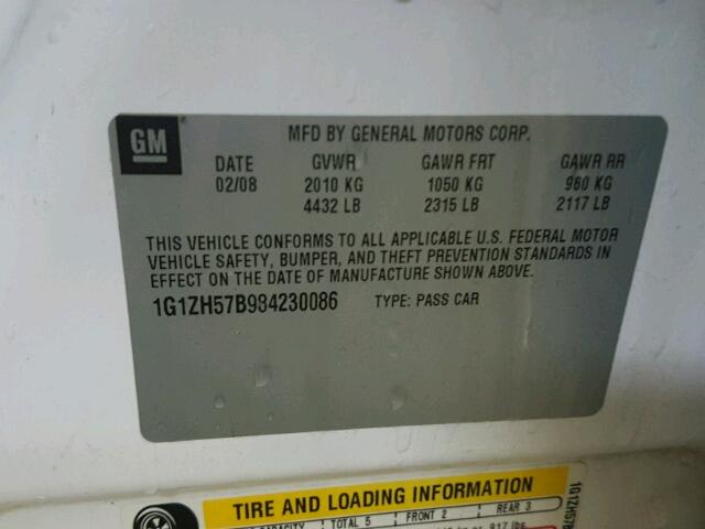 1G1ZH57B984230086 - 2008 CHEVROLET MALIBU 1LT თეთრი ფოტო 10