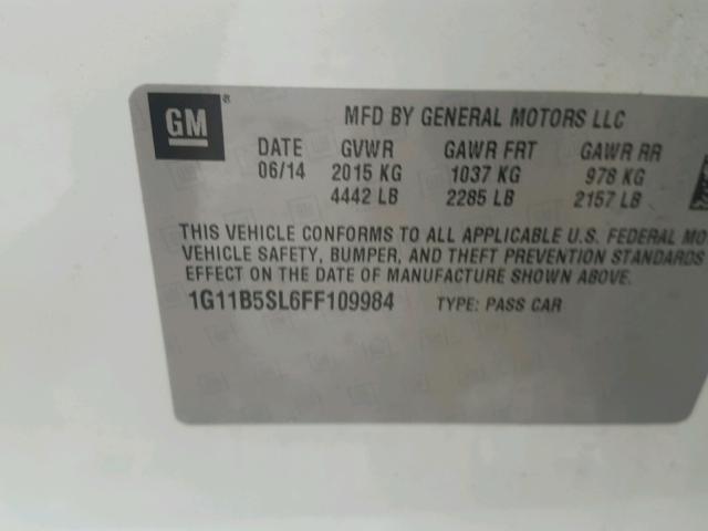 1G11B5SL6FF109984 - 2015 CHEVROLET MALIBU LS WHITE photo 10