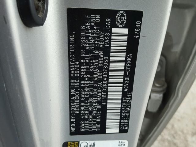 4T1BE32K04U378050 - 2004 TOYOTA CAMRY LE SILVER photo 10