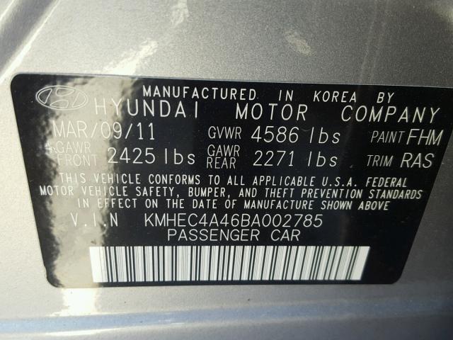 KMHEC4A46BA002785 - 2011 HYUNDAI SONATA HYB GRAY photo 10