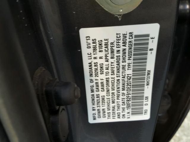 19XFB2F91DE207421 - 2013 HONDA CIVIC EXL GRAY photo 10