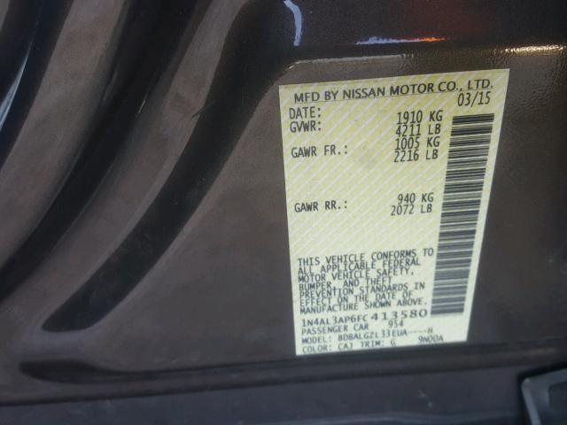 1N4AL3AP6FC413580 - 2015 NISSAN ALTIMA 2.5 GRAY photo 10