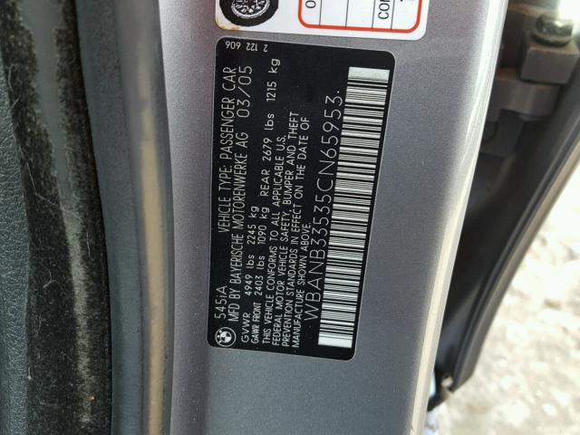 WBANB33535CN65953 - 2005 BMW 545 I GRAY photo 10