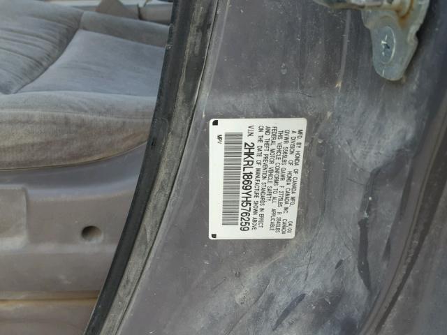 2HKRL1869YH576259 - 2000 HONDA ODYSSEY EX GRAY photo 10