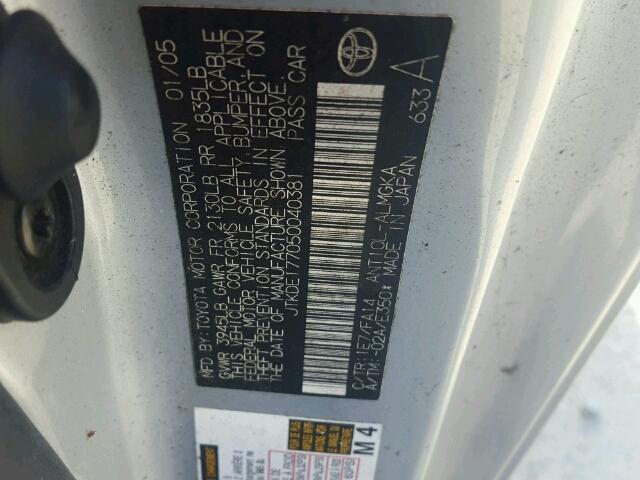 JTKDE177050040381 - 2005 TOYOTA SCION TC 银色 照片 10