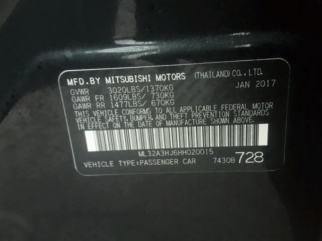 ML32A3HJ6HH020015 - 2017 MITSUBISHI MIRAGE ES BLACK photo 10