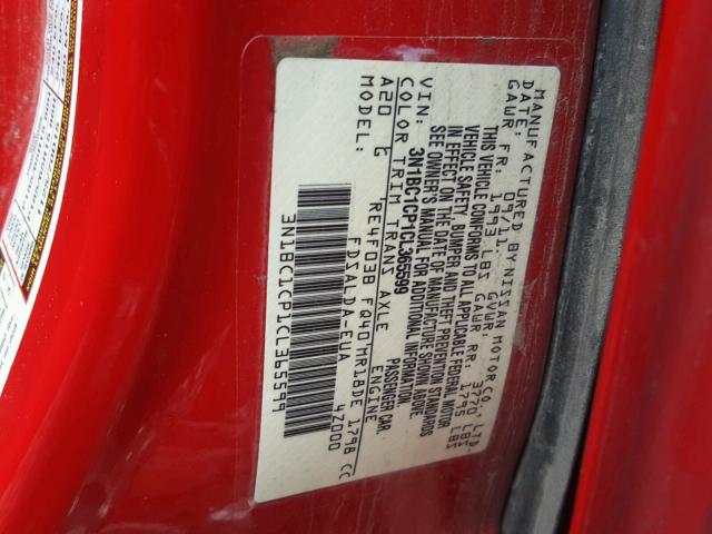 3N1BC1CP1CL365599 - 2012 NISSAN VERSA S RED photo 10