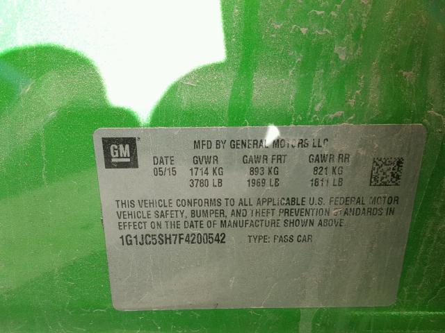 1G1JC5SH7F4200542 - 2015 CHEVROLET SONIC LT GREEN photo 10