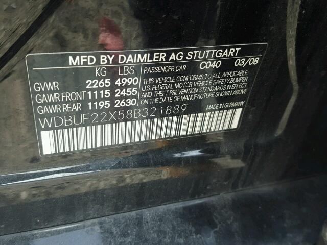 WDBUF22X58B321889 - 2008 MERCEDES-BENZ E 320 CDI BLACK photo 10