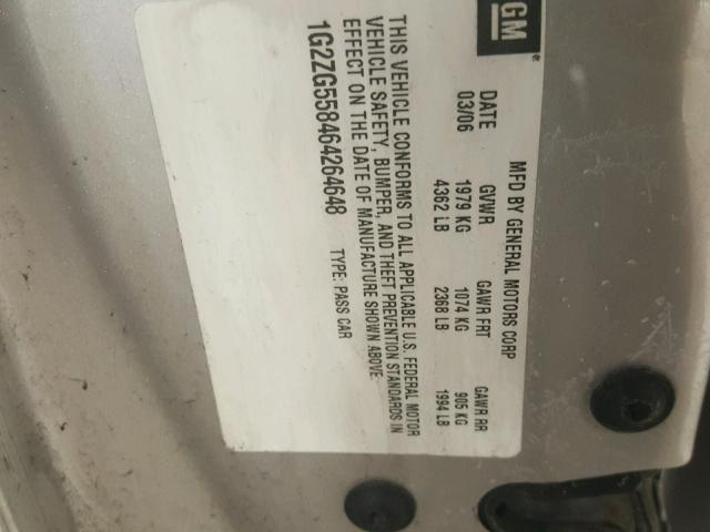 1G2ZG558464264648 - 2006 PONTIAC G6 SE1 SILVER photo 10