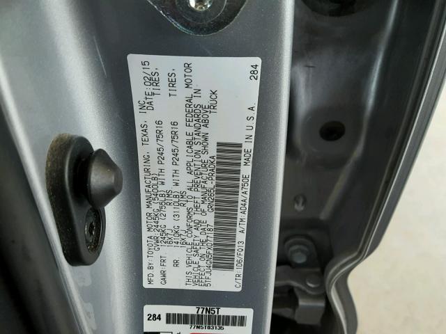 5TFJU4GN5FX077187 - 2015 TOYOTA TACOMA DOU GRAY photo 10