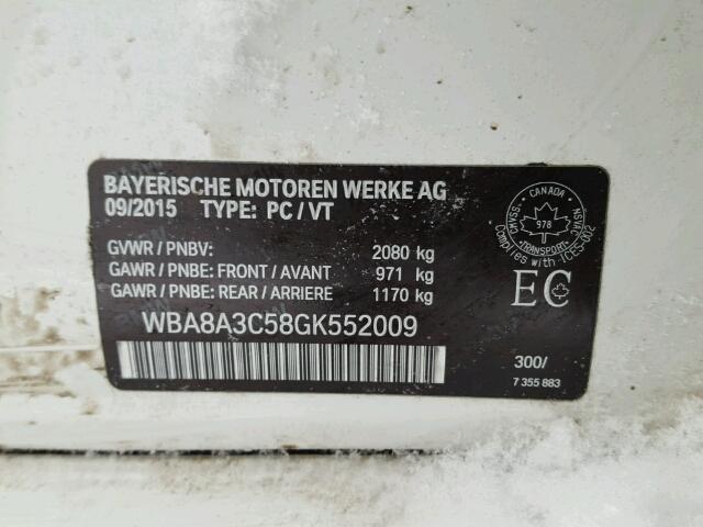 WBA8A3C58GK552009 - 2016 BMW 320 XI WHITE photo 10