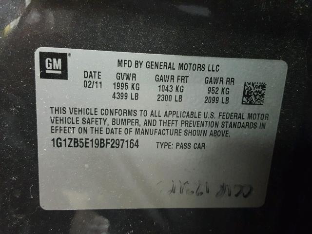 1G1ZB5E19BF297164 - 2011 CHEVROLET MALIBU LS ნაცრისფერი ფოტო 10