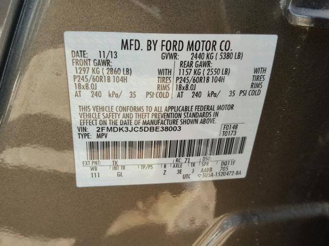 2FMDK3JC5DBE38003 - 2013 FORD EDGE SEL GOLD photo 10