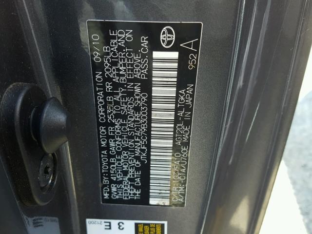 JTKJF5C79B3003790 - 2011 TOYOTA SCION TC 灰色 照片 10