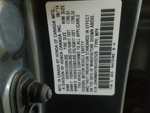 2HKRM4H79EH707578 - 2014 HONDA CR-V EXL GRAY photo 10