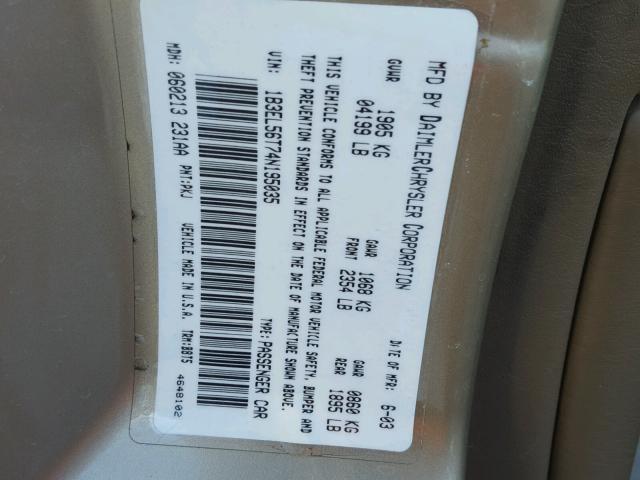 1B3EL56T74N195035 - 2004 DODGE STRATUS ES GOLD photo 10