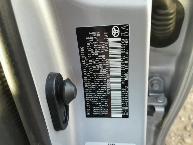 5YFBURHE0HP687693 - 2017 TOYOTA COROLLA L SILVER photo 10