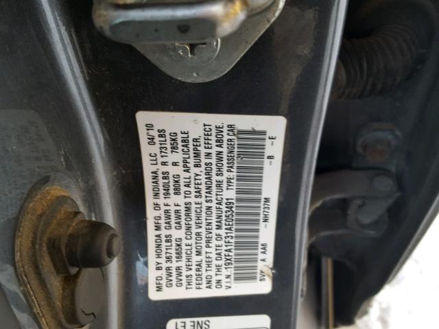 19XFA1F31AE053491 - 2010 HONDA CIVIC VP GRAY photo 10