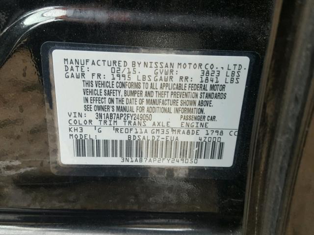 3N1AB7AP2FY249050 - 2015 NISSAN SENTRA S BLACK photo 10