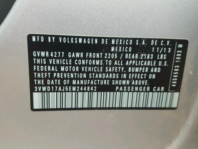 3VWD17AJ5EM244842 - 2014 VOLKSWAGEN JETTA SE SILVER photo 10