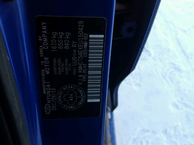 KMHCT5AEXEU150429 - 2014 HYUNDAI ACCENT GLS BLUE photo 10