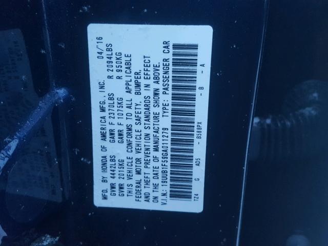 19UUB1F59GA011279 - 2016 ACURA TLX TECH BLUE photo 10