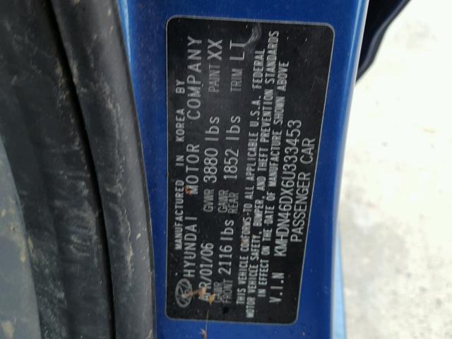 KMHDN46DX6U333453 - 2006 HYUNDAI ELANTRA GL BLUE photo 10