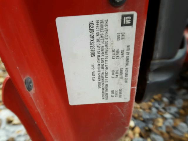 1G2JB12FX37267085 - 2003 PONTIAC SUNFIRE RED photo 10