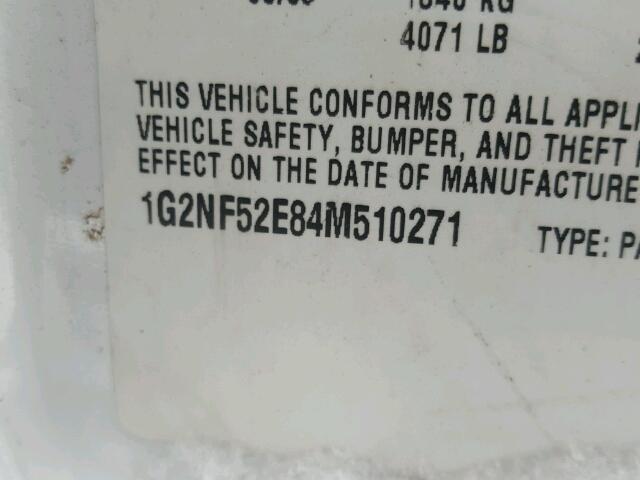 1G2NF52E84M510271 - 2004 PONTIAC GRAND AM S 白色 照片 10