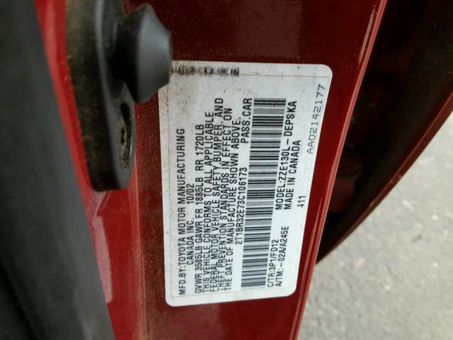 2T1BR32E73C106173 - 2003 TOYOTA COROLLA CE RED photo 10