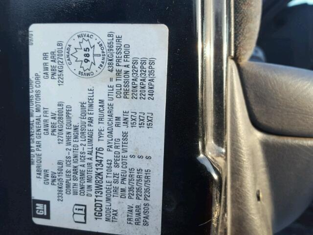 1GCDT13W82K134776 - 2002 CHEVROLET S TRUCK S1 BLACK photo 10