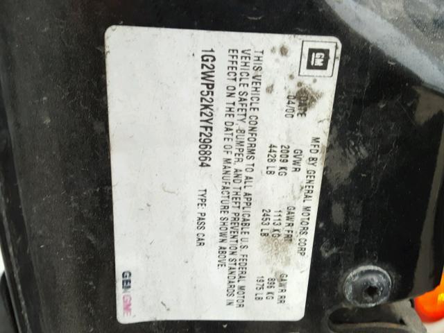 1G2WP52K2YF296864 - 2000 PONTIAC GRAND PRIX BLACK photo 10