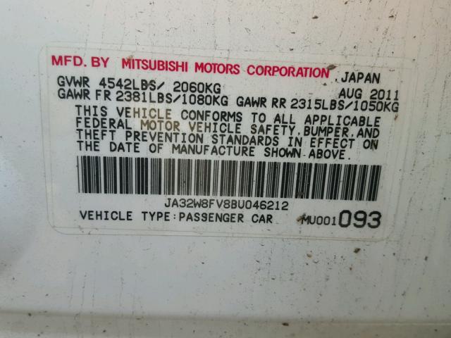 JA32W8FV8BU046212 - 2011 MITSUBISHI LANCER EVO WHITE photo 10