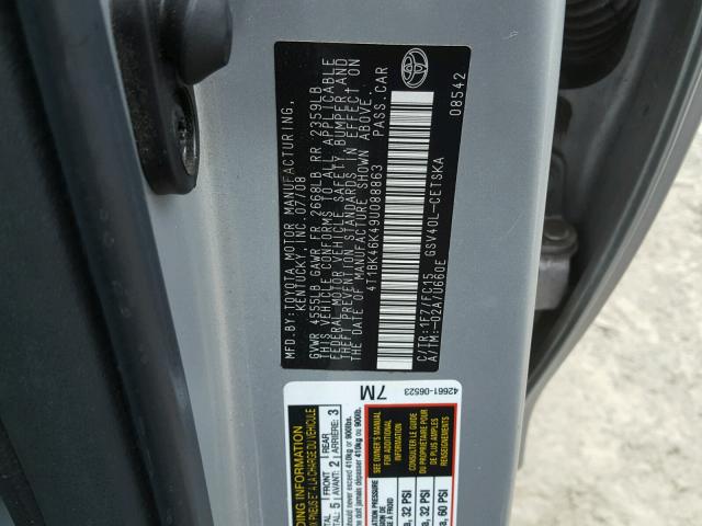 4T1BK46K49U088863 - 2009 TOYOTA CAMRY SE SILVER photo 10