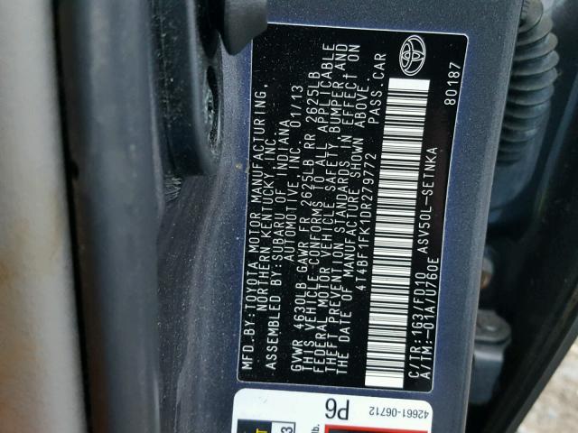 4T4BF1FK1DR279772 - 2013 TOYOTA CAMRY L GRAY photo 10