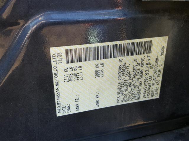 1N4AA51E89C832857 - 2009 NISSAN MAXIMA S GRAY photo 10