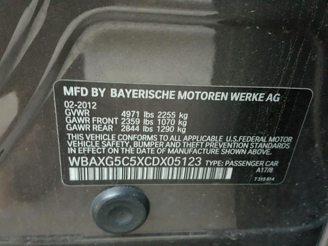 WBAXG5C5XCDX05123 - 2012 BMW 528 I BLACK photo 10