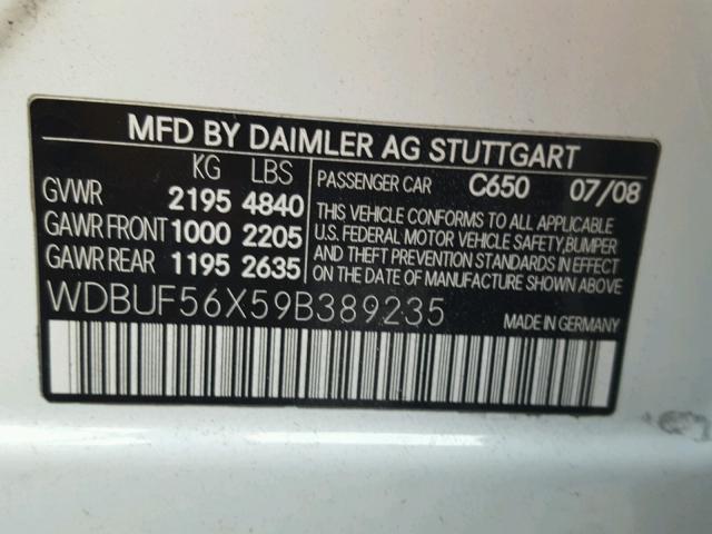 WDBUF56X59B389235 - 2009 MERCEDES-BENZ E 350 WHITE photo 10