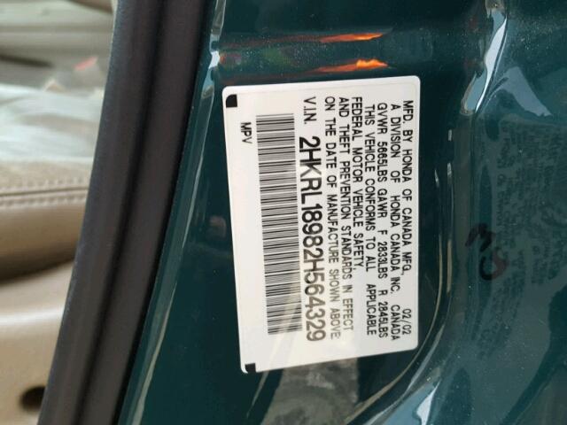 2HKRL18982H564329 - 2002 HONDA ODYSSEY EX GREEN photo 10