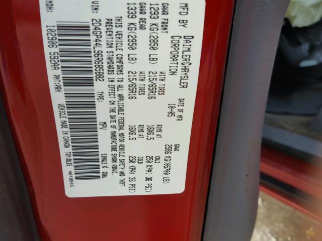 2D4GP44L96R685882 - 2006 DODGE GRAND CARA RED photo 10