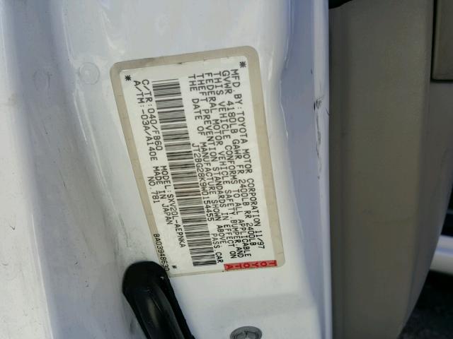 JT2BG28K9W0154455 - 1998 TOYOTA CAMRY LE WHITE photo 10