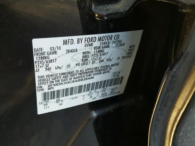 2FMDK3GC8ABB28446 - 2010 FORD EDGE SE BLACK photo 10