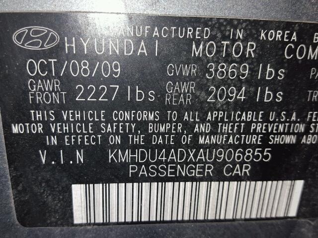 KMHDU4ADXAU906855 - 2010 HYUNDAI ELANTRA BL GRAY photo 10