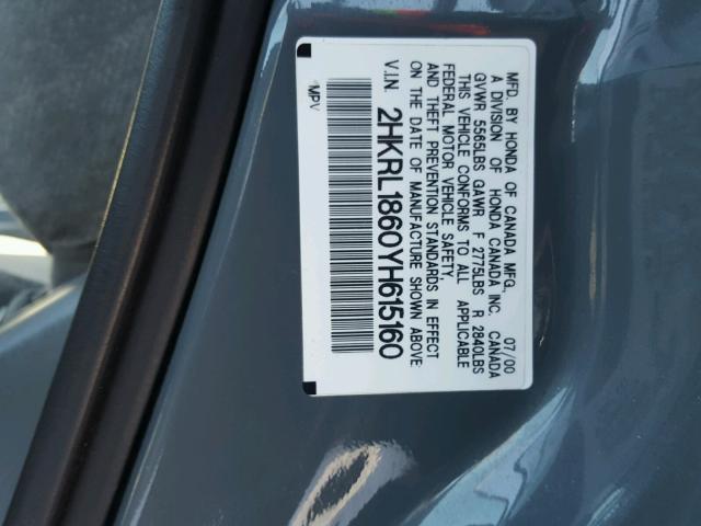 2HKRL1860YH615160 - 2000 HONDA ODYSSEY EX GRAY photo 10