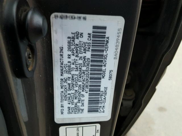 4T1BE32K22U533629 - 2002 TOYOTA CAMRY LE CHARCOAL photo 10