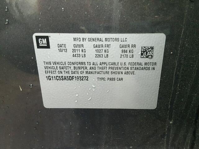 1G11C5SA5DF193272 - 2013 CHEVROLET MALIBU 1LT 石墨色 照片 10